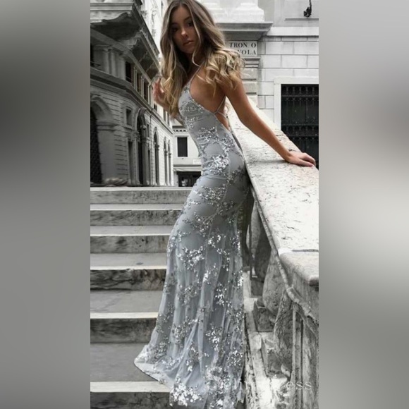 NWT Glitter Sequin Mermaid Gown - white - Picture 2 of 4